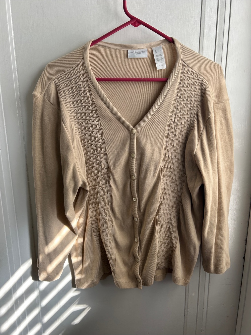 Liz Claiborne Tan Textured V-Neck Button Cardigan